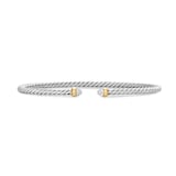 David Yurman Micro Cable Flex® Bracelet In Sterling Silver With 14ct Yellow Gold And Diamonds, 2.6mm - Size Small