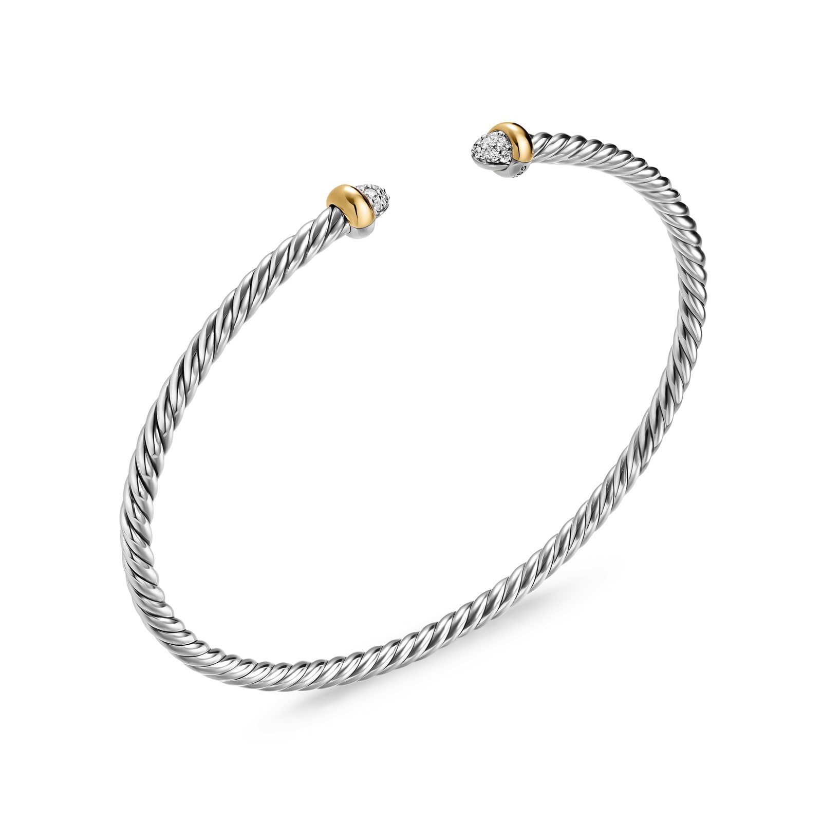 David Yurman Micro Cable Flex® Bracelet In Sterling Silver With 14ct Yellow Gold And Diamonds, 2.6mm