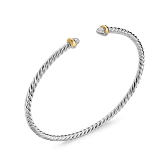 David Yurman Micro Cable Flex® Bracelet In Sterling Silver With 14ct Yellow Gold And Diamonds, 2.6mm
