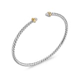 David Yurman Micro Cable Flex® Bracelet In Sterling Silver With 14ct Yellow Gold And Diamonds, 2.6mm - Size Small