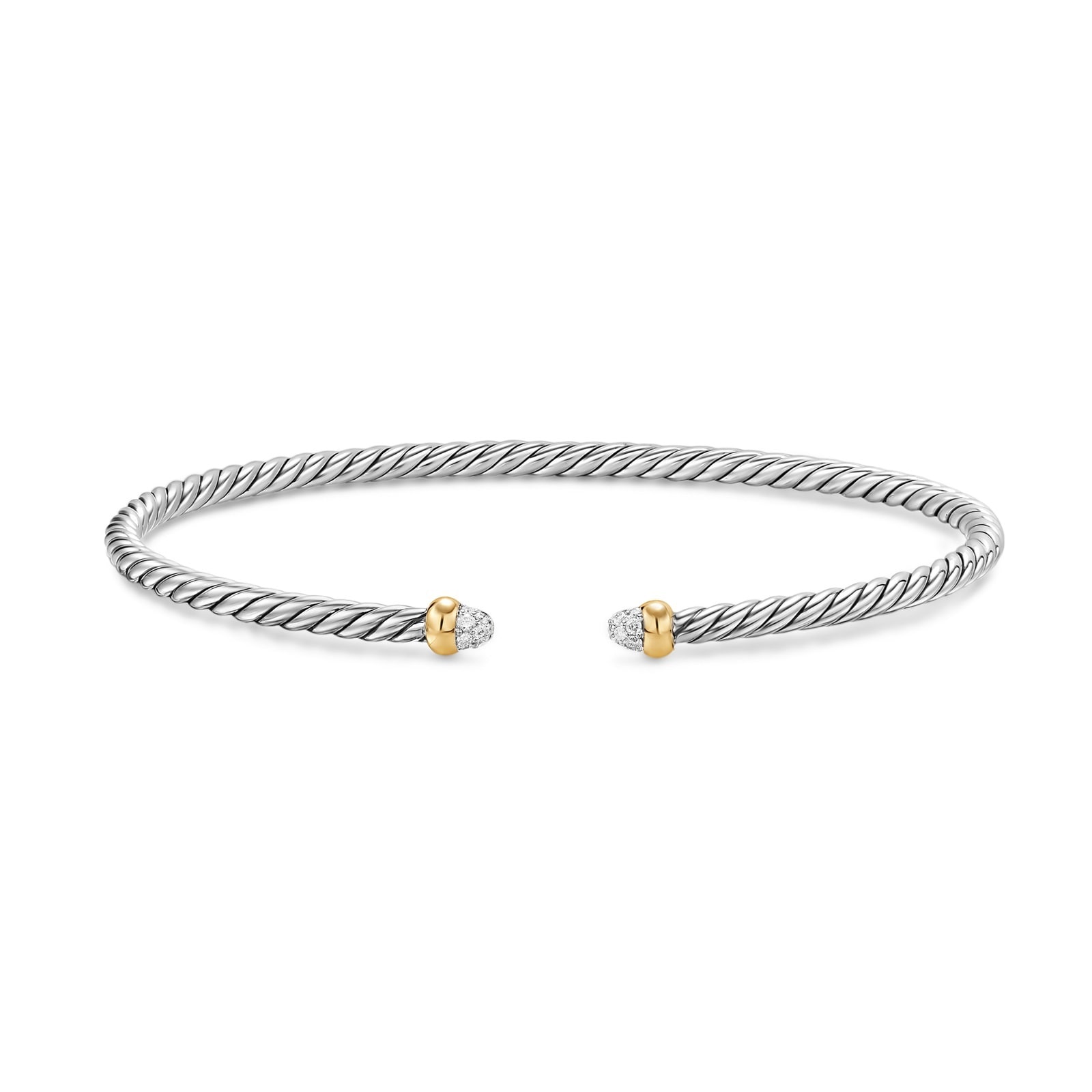 David Yurman Micro Cable Flex® Bracelet In Sterling Silver With 14ct Yellow Gold And Diamonds, 2.6mm