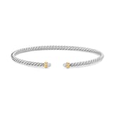 David Yurman Micro Cable Flex® Bracelet In Sterling Silver With 14ct Yellow Gold And Diamonds, 2.6mm - Size Small