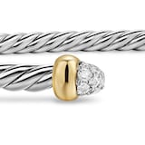 David Yurman Micro Cable Flex® Bracelet In Sterling Silver With 14ct Yellow Gold And Diamonds, 2.6mm - Size Small