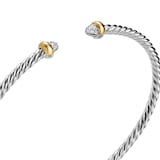 David Yurman Micro Cable Flex® Bracelet In Sterling Silver With 14ct Yellow Gold And Diamonds, 2.6mm - Size Small