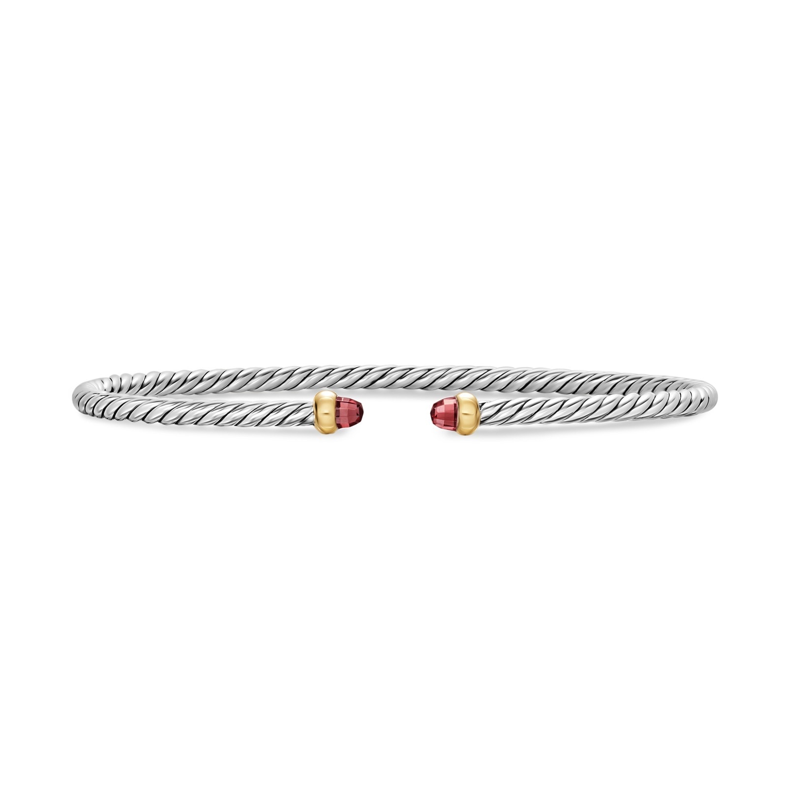 David Yurman Micro Cable Flex® Bracelet In Sterling Silver With 14ct Yellow Gold And Rhodolite Garnet, 2.6mm