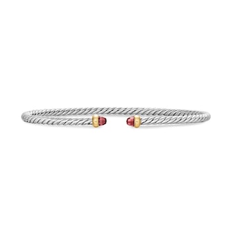 David Yurman Micro Cable Flex® Bracelet In Sterling Silver With 14ct Yellow Gold And Rhodolite Garnet, 2.6mm