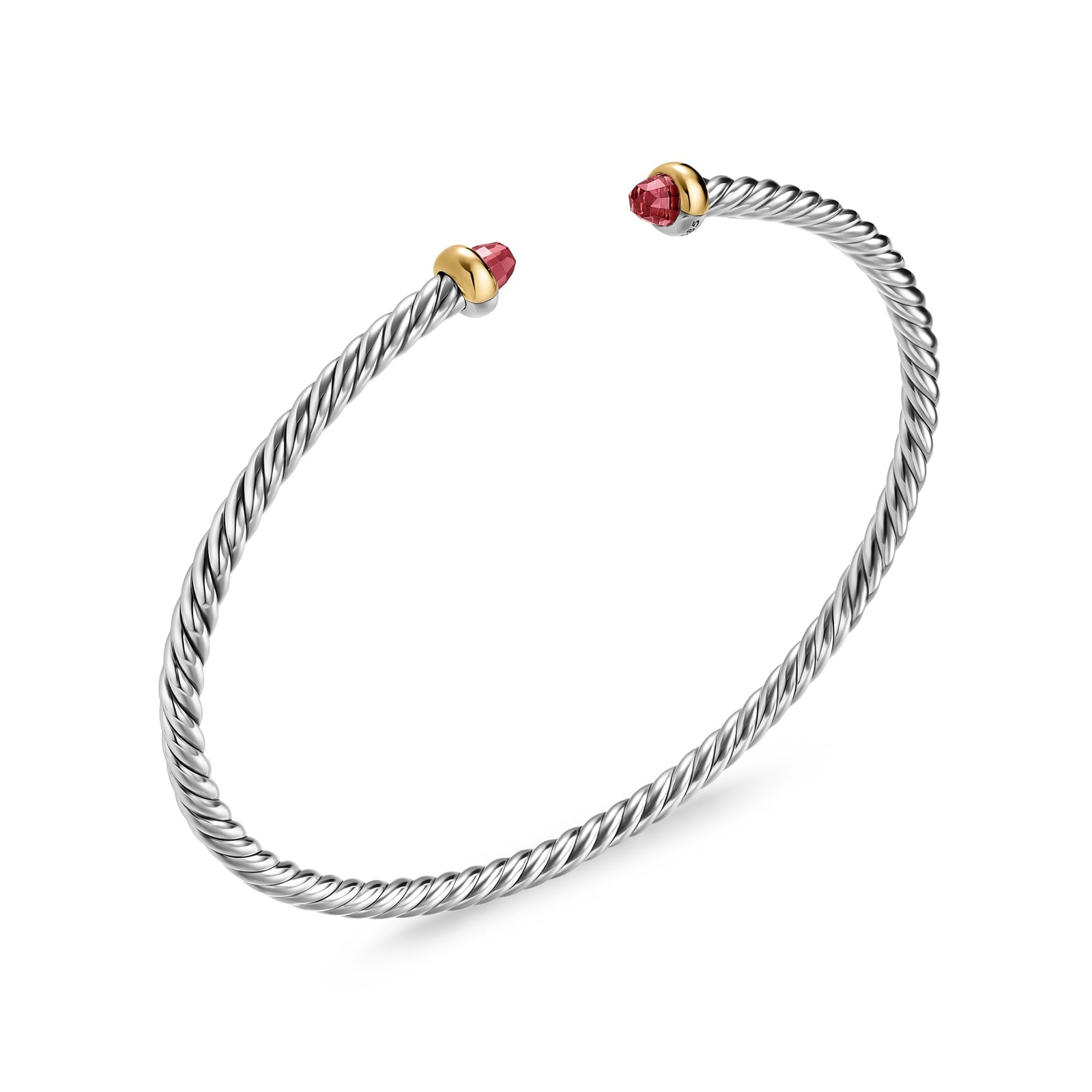 David Yurman Micro Cable Flex® Bracelet In Sterling Silver With 14ct Yellow Gold And Rhodolite Garnet, 2.6mm