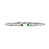 David Yurman Micro Cable Flex® Bracelet In Sterling Silver With 14ct Yellow Gold And Emeralds, 2.6mm - Size Medium