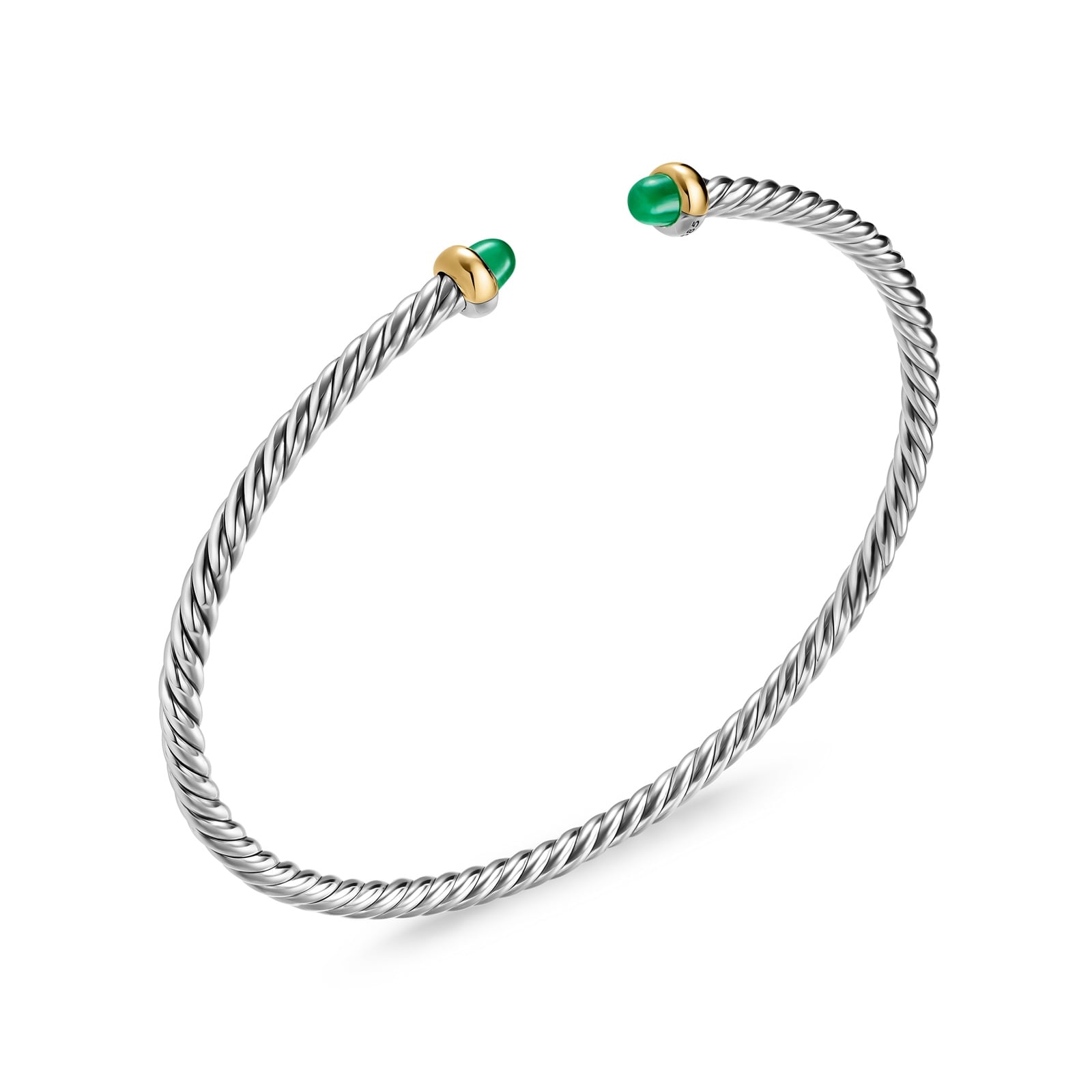 David Yurman Micro Cable Flex® Bracelet In Sterling Silver With 14ct Yellow Gold And Emeralds, 2.6mm