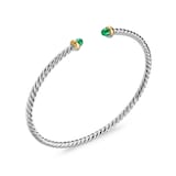 David Yurman Micro Cable Flex® Bracelet In Sterling Silver With 14ct Yellow Gold And Emeralds, 2.6mm - Size Medium
