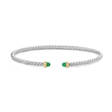 David Yurman Micro Cable Flex® Bracelet In Sterling Silver With 14ct Yellow Gold And Emeralds, 2.6mm - Size Medium