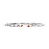 David Yurman Micro Cable Flex® Bracelet In Sterling Silver With 14ct Yellow Gold And Pink Tourmaline, 2.6mm
