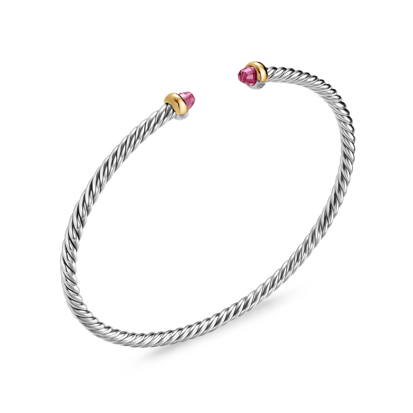David Yurman Micro Cable Flex® Bracelet In Sterling Silver With 14ct Yellow Gold And Pink Tourmaline, 2.6mm