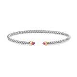 David Yurman Micro Cable Flex® Bracelet In Sterling Silver With 14ct Yellow Gold And Pink Tourmaline, 2.6mm
