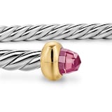 David Yurman Micro Cable Flex® Bracelet In Sterling Silver With 14ct Yellow Gold And Pink Tourmaline, 2.6mm