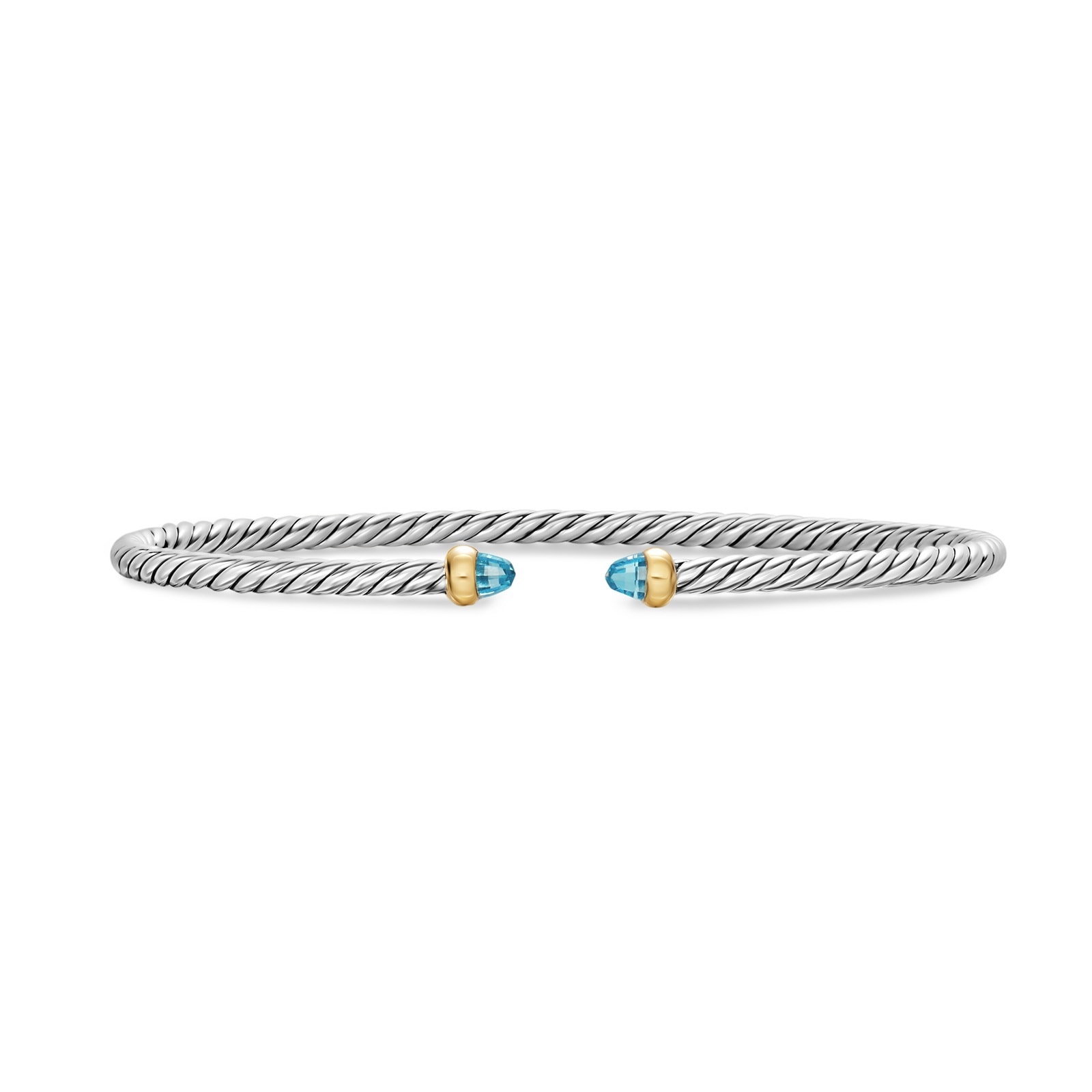 David Yurman Micro Cable Flex® Bracelet In Sterling Silver With 14ct Yellow Gold And Blue Topaz, 2.6mm