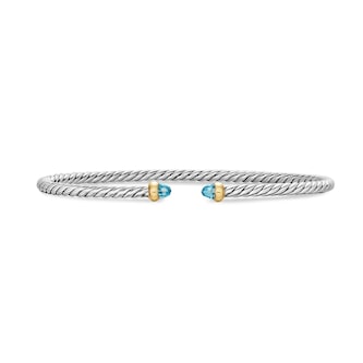 David Yurman Micro Cable Flex® Bracelet In Sterling Silver With 14ct Yellow Gold And Blue Topaz, 2.6mm