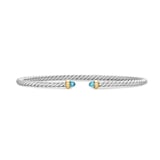 David Yurman Micro Cable Flex® Bracelet In Sterling Silver With 14ct Yellow Gold And Blue Topaz, 2.6mm