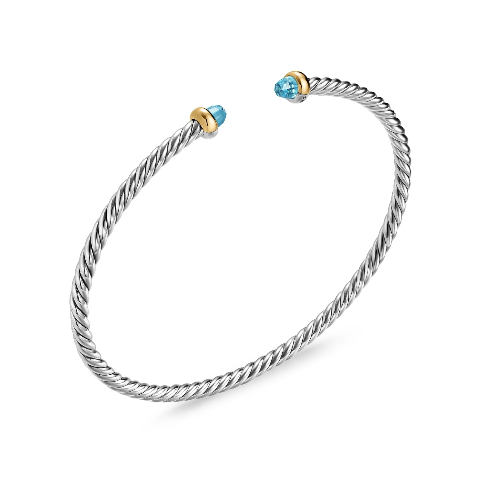 David Yurman Micro Cable Flex® Bracelet In Sterling Silver With 14ct Yellow Gold And Blue Topaz, 2.6mm