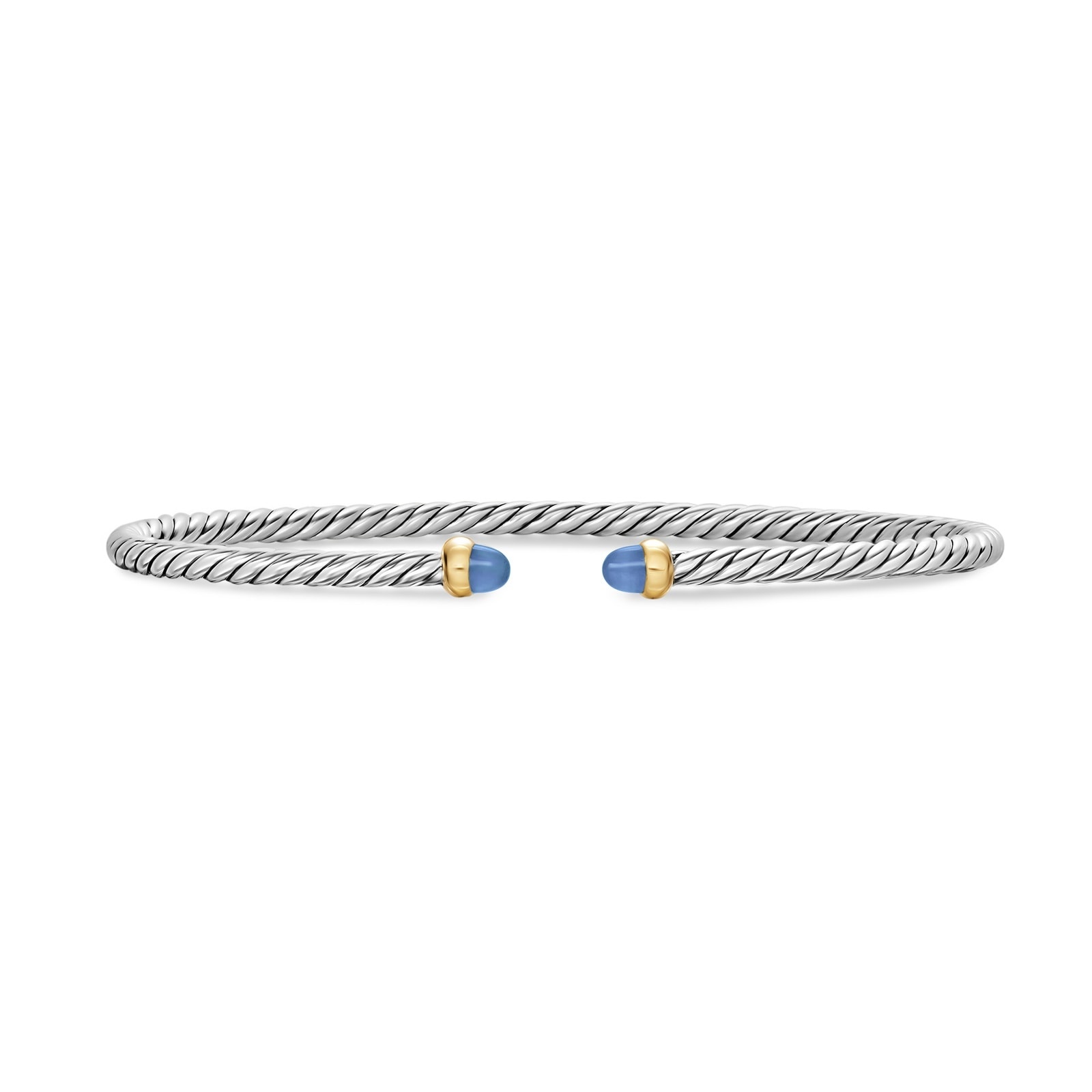 David Yurman Micro Cable Flex® Bracelet In Sterling Silver With 14ct Yellow Gold And Blue Sapphires, 2.6mm David Yurman Micro Cable Flex® Bracelet In Sterling Silver With 14ct Yellow Gold And Blue Sapphires, 2.6mm