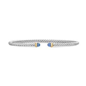 David Yurman Micro Cable Flex® Bracelet In Sterling Silver With 14ct Yellow Gold And Blue Sapphires, 2.6mm