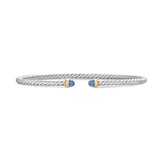 David Yurman Micro Cable Flex® Bracelet In Sterling Silver With 14ct Yellow Gold And Blue Sapphires, 2.6mm - Size Small