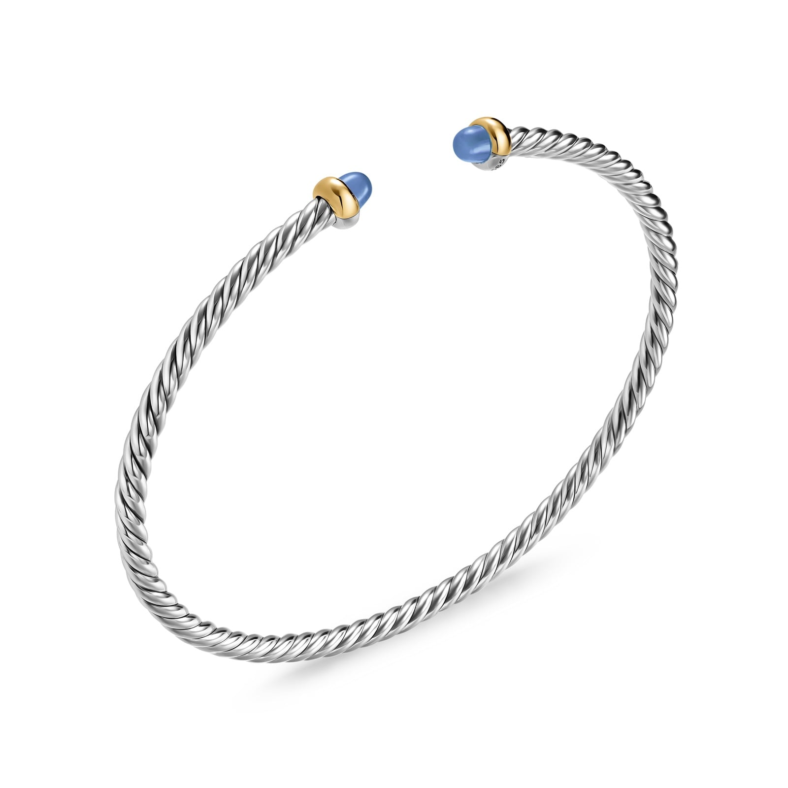 David Yurman Micro Cable Flex® Bracelet In Sterling Silver With 14ct Yellow Gold And Blue Sapphires, 2.6mm David Yurman Micro Cable Flex® Bracelet In Sterling Silver With 14ct Yellow Gold And Blue Sapphires, 2.6mm