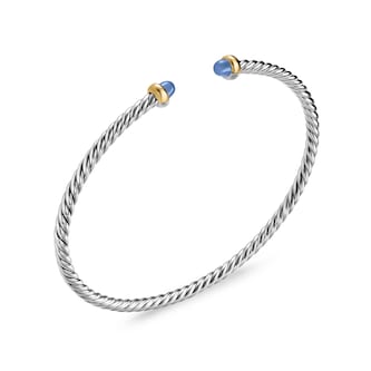 David Yurman Micro Cable Flex® Bracelet In Sterling Silver With 14ct Yellow Gold And Blue Sapphires, 2.6mm