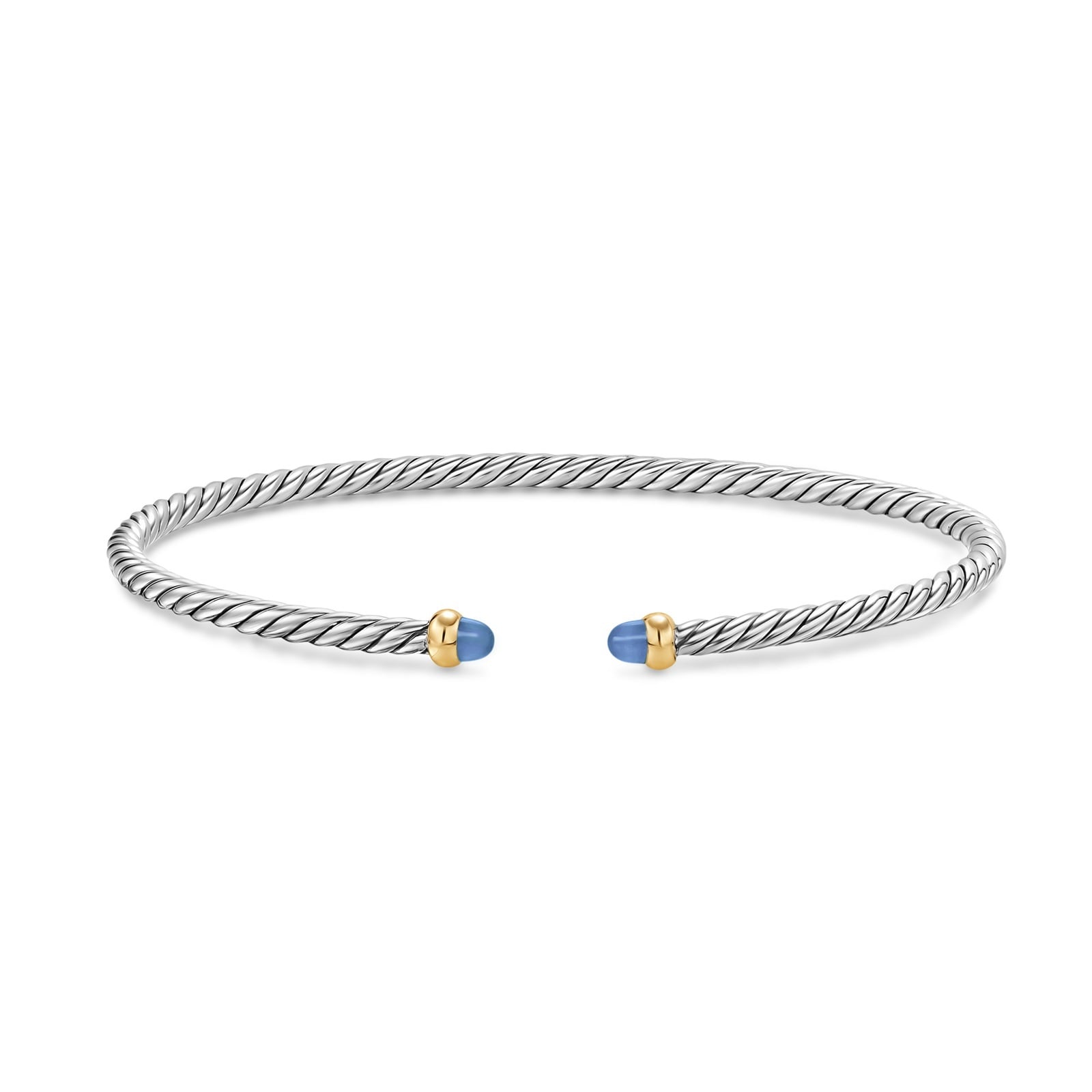 David Yurman Micro Cable Flex® Bracelet In Sterling Silver With 14ct Yellow Gold And Blue Sapphires, 2.6mm David Yurman Micro Cable Flex® Bracelet In Sterling Silver With 14ct Yellow Gold And Blue Sapphires, 2.6mm