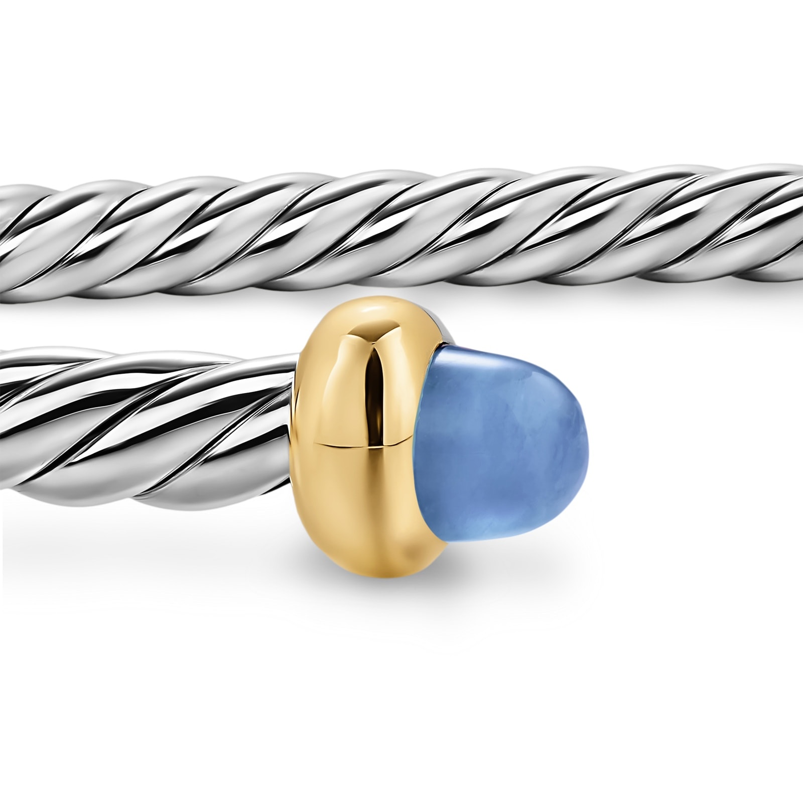 David Yurman Micro Cable Flex® Bracelet In Sterling Silver With 14ct Yellow Gold And Blue Sapphires, 2.6mm David Yurman Micro Cable Flex® Bracelet In Sterling Silver With 14ct Yellow Gold And Blue Sapphires, 2.6mm