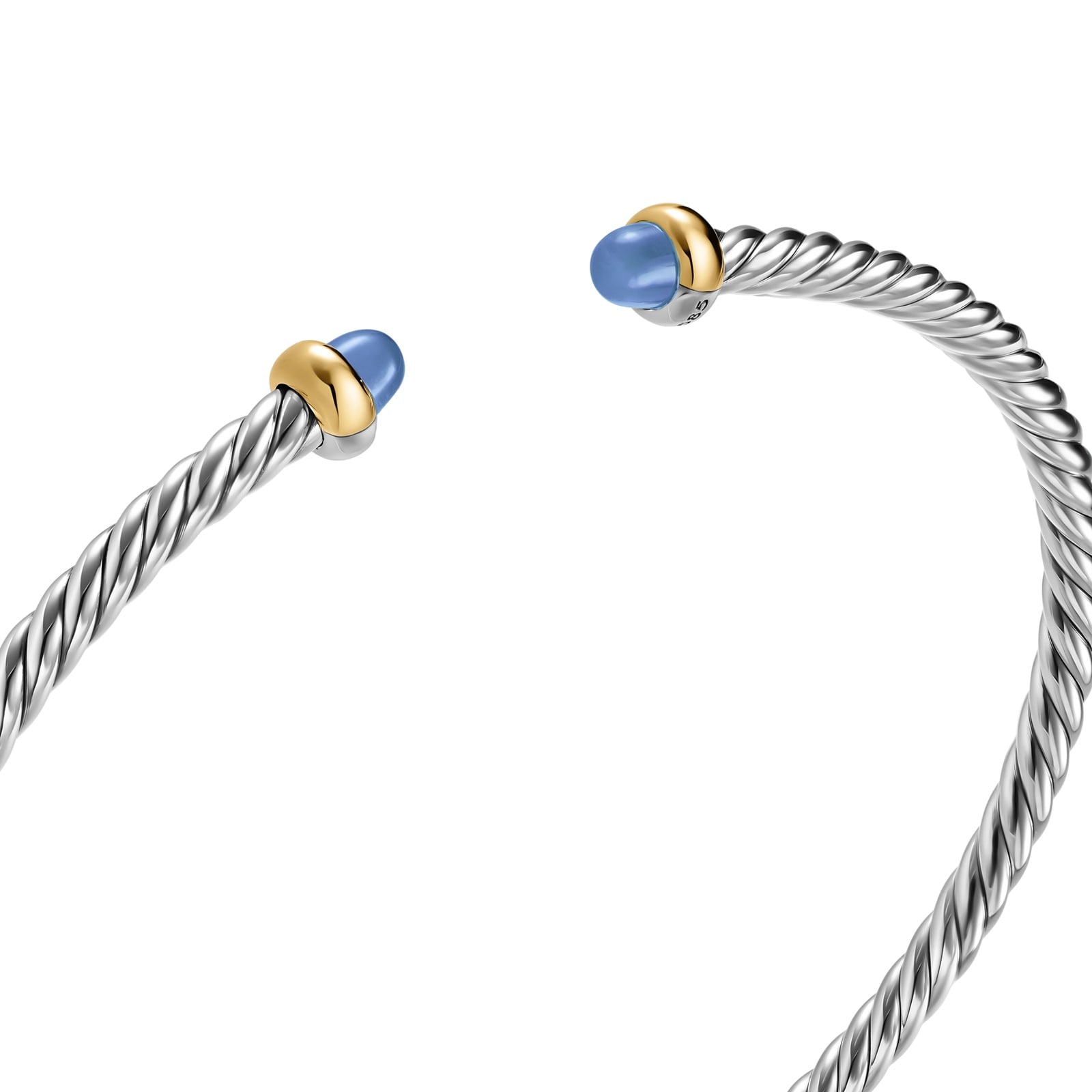 David Yurman Micro Cable Flex® Bracelet In Sterling Silver With 14ct Yellow Gold And Blue Sapphires, 2.6mm David Yurman Micro Cable Flex® Bracelet In Sterling Silver With 14ct Yellow Gold And Blue Sapphires, 2.6mm
