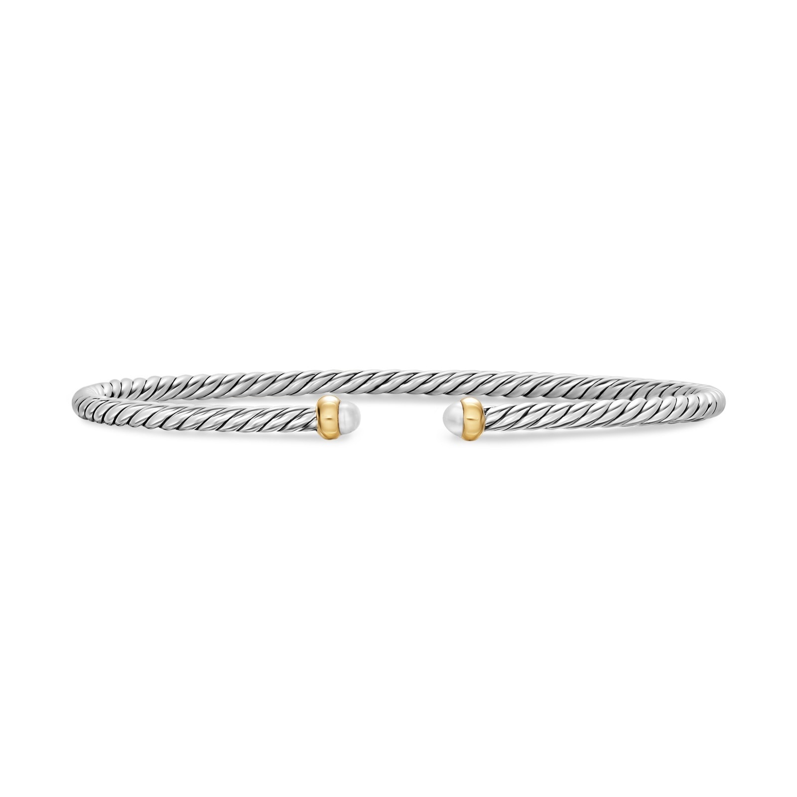 David Yurman Micro Cable Flex® Bracelet In Sterling Silver With 14ct Yellow Gold And Pearls, 2.6mm