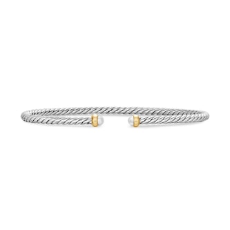 David Yurman Micro Cable Flex® Bracelet In Sterling Silver With 14ct Yellow Gold And Pearls, 2.6mm