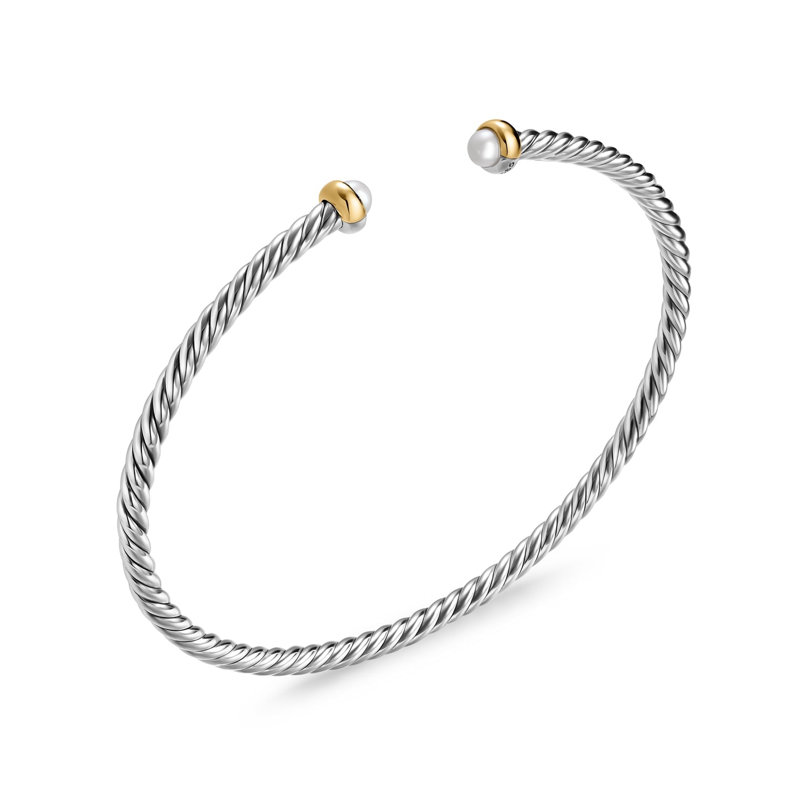 David Yurman Micro Cable Flex® Bracelet In Sterling Silver With 14ct Yellow Gold And Pearls, 2.6mm