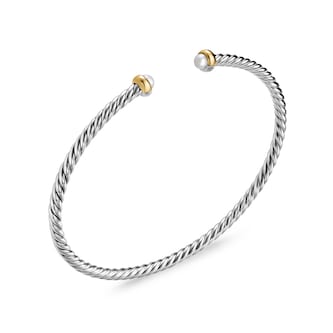 David Yurman Micro Cable Flex® Bracelet In Sterling Silver With 14ct Yellow Gold And Pearls, 2.6mm