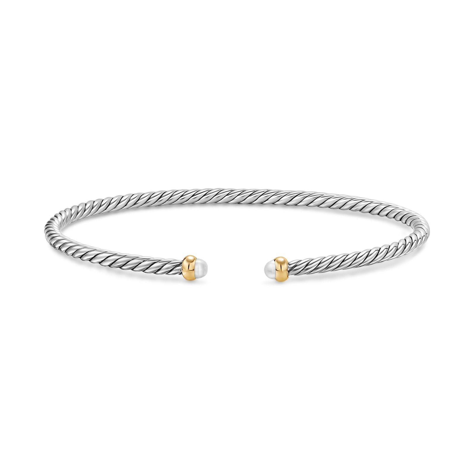 David Yurman Micro Cable Flex® Bracelet In Sterling Silver With 14ct Yellow Gold And Pearls, 2.6mm