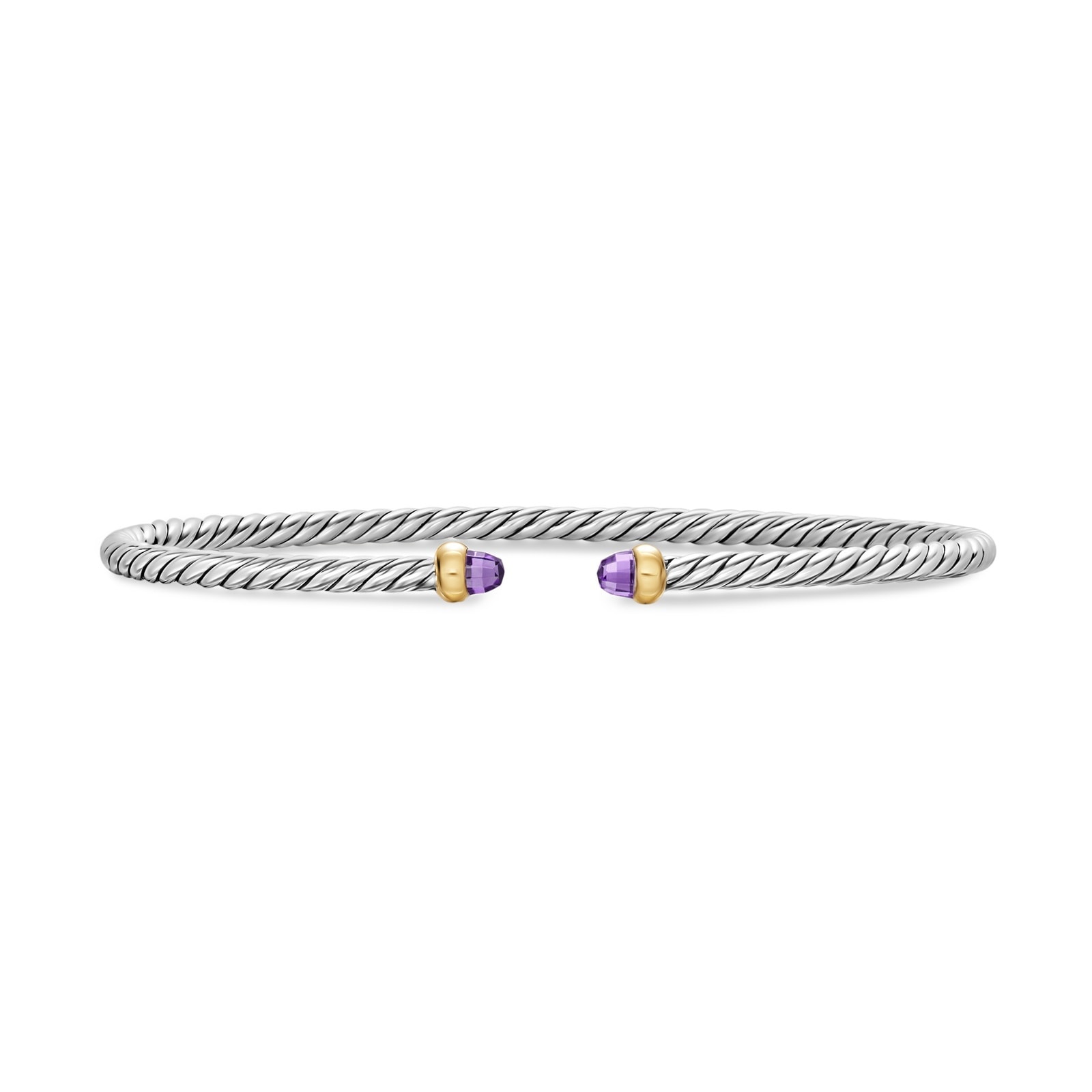 David Yurman Micro Cable Flex® Bracelet In Sterling Silver With 14ct Yellow Gold And Amethyst, 2.6mm David Yurman Micro Cable Flex® Bracelet In Sterling Silver With 14ct Yellow Gold And Amethyst, 2.6mm