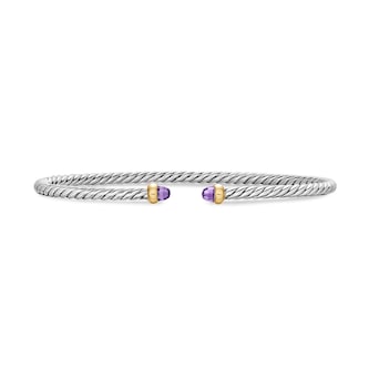 David Yurman Micro Cable Flex® Bracelet In Sterling Silver With 14ct Yellow Gold And Amethyst, 2.6mm