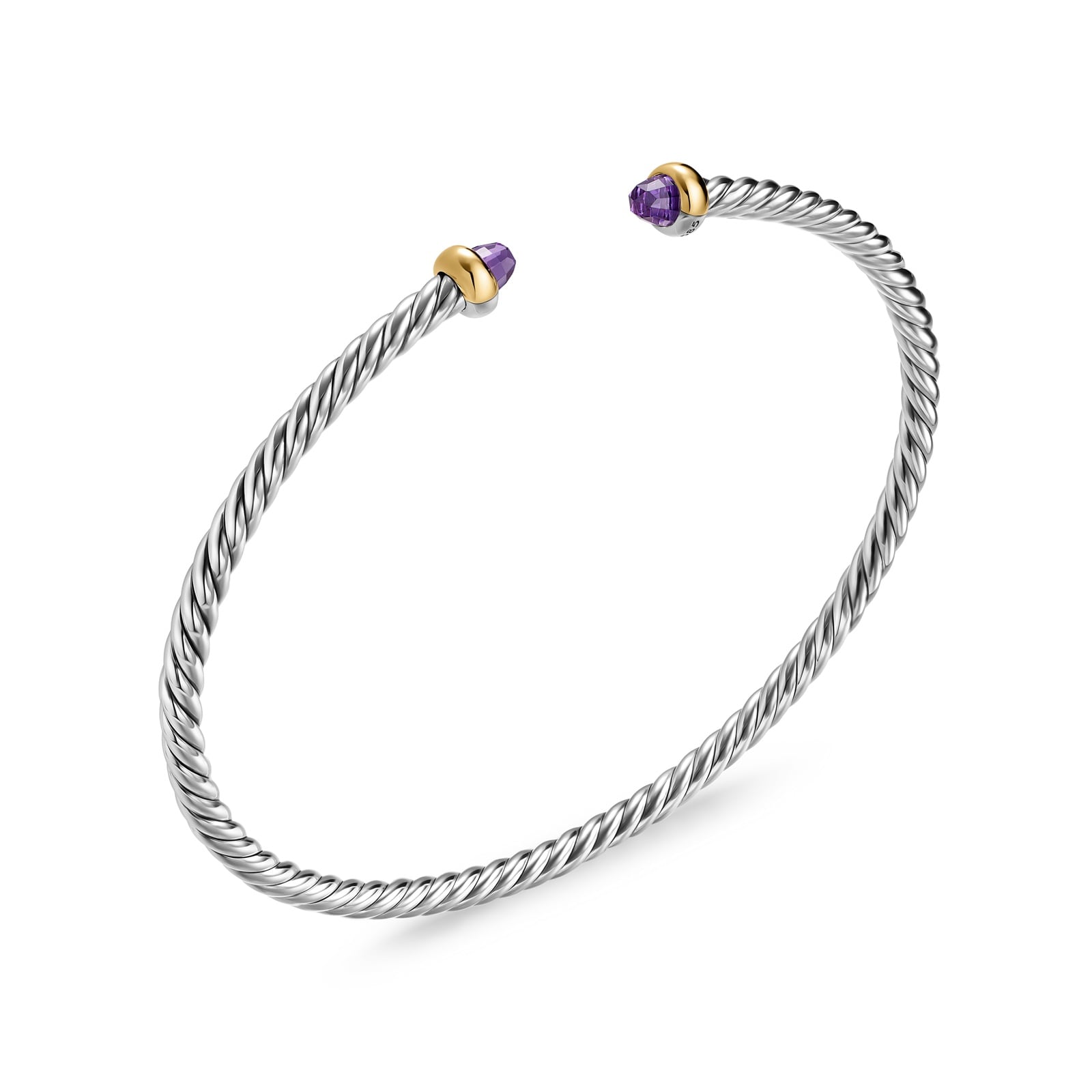 David Yurman Micro Cable Flex® Bracelet In Sterling Silver With 14ct Yellow Gold And Amethyst, 2.6mm David Yurman Micro Cable Flex® Bracelet In Sterling Silver With 14ct Yellow Gold And Amethyst, 2.6mm