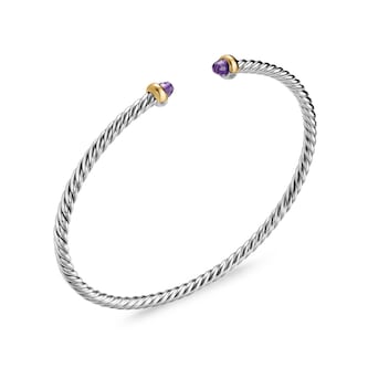 David Yurman Micro Cable Flex® Bracelet In Sterling Silver With 14ct Yellow Gold And Amethyst, 2.6mm