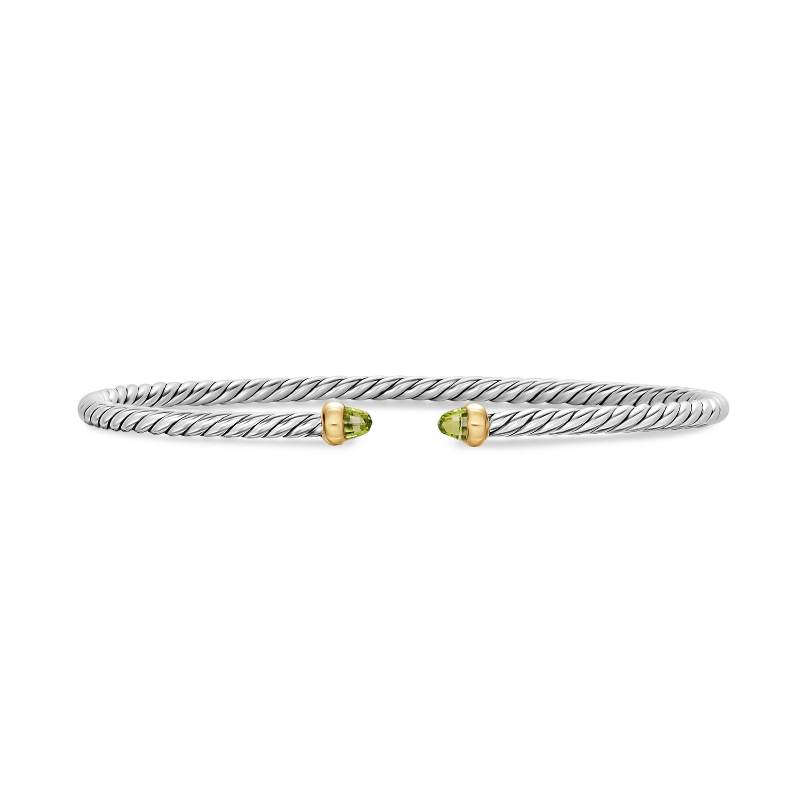 David Yurman Micro Cable Flex® Bracelet In Sterling Silver With 14ct Yellow Gold And Peridot, 2.6mm