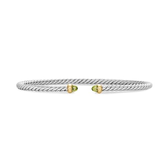 David Yurman Micro Cable Flex® Bracelet In Sterling Silver With 14ct Yellow Gold And Peridot, 2.6mm
