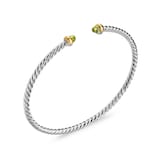 David Yurman Micro Cable Flex® Bracelet In Sterling Silver With 14ct Yellow Gold And Peridot, 2.6mm - Size Small