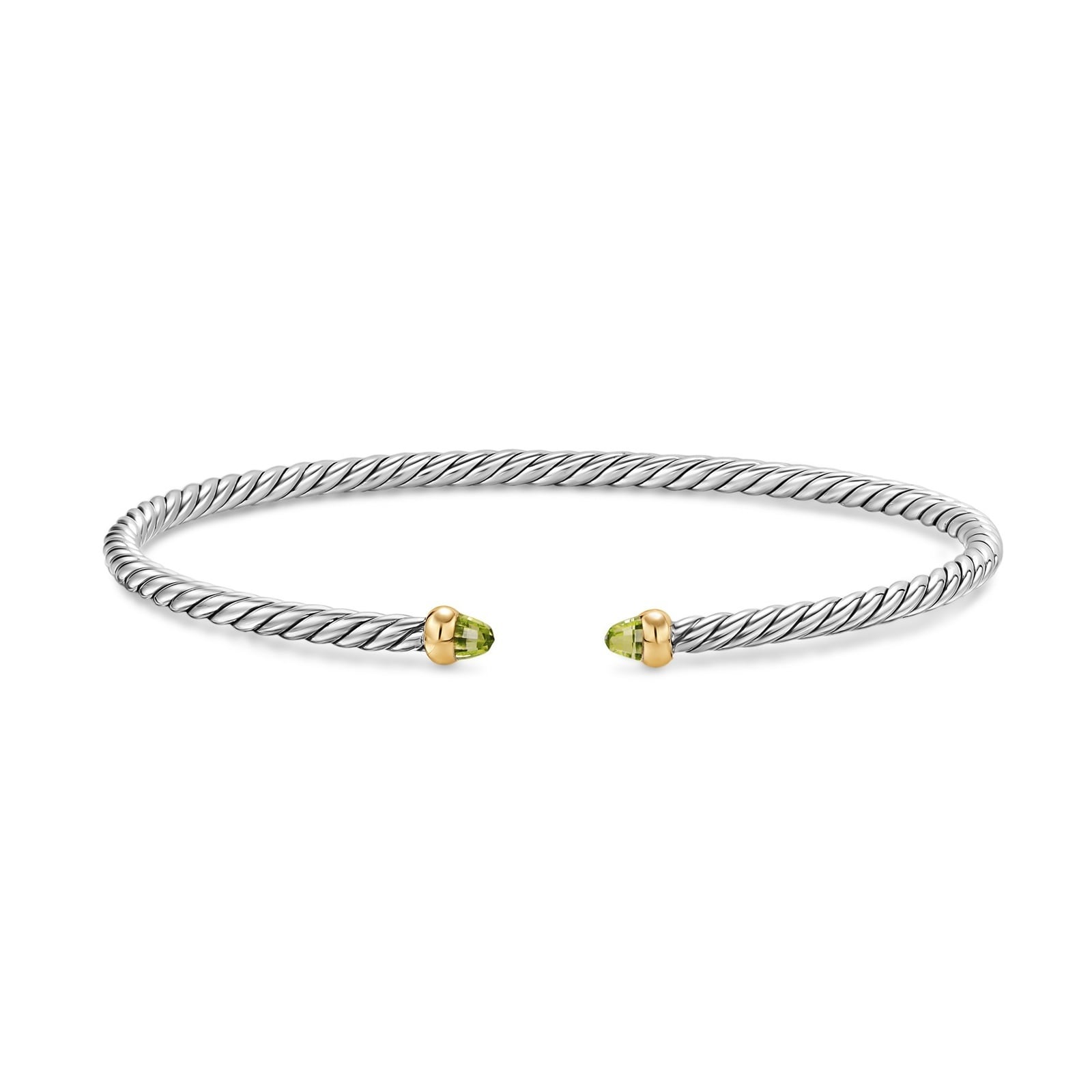 David Yurman Micro Cable Flex® Bracelet In Sterling Silver With 14ct Yellow Gold And Peridot, 2.6mm