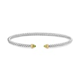 David Yurman Micro Cable Flex® Bracelet In Sterling Silver With 14ct Yellow Gold And Peridot, 2.6mm - Size Small