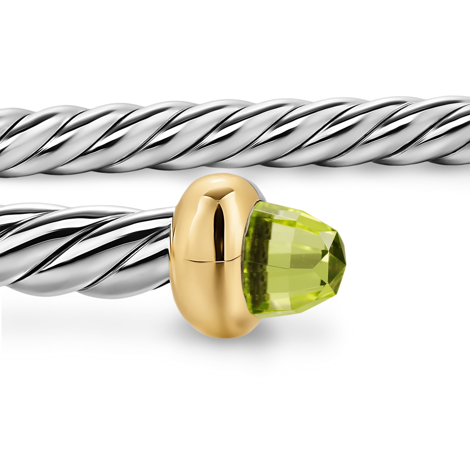 David Yurman Micro Cable Flex® Bracelet In Sterling Silver With 14ct Yellow Gold And Peridot, 2.6mm