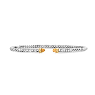 David Yurman Micro Cable Flex® Bracelet In Sterling Silver With 14ct Yellow Gold And Citrine, 2.6mm