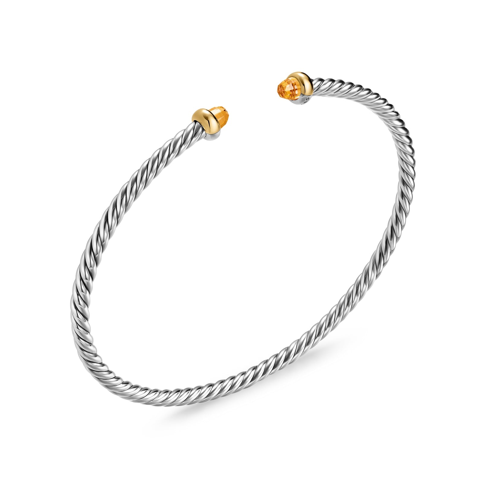 David Yurman Micro Cable Flex® Bracelet In Sterling Silver With 14ct Yellow Gold And Citrine, 2.6mm