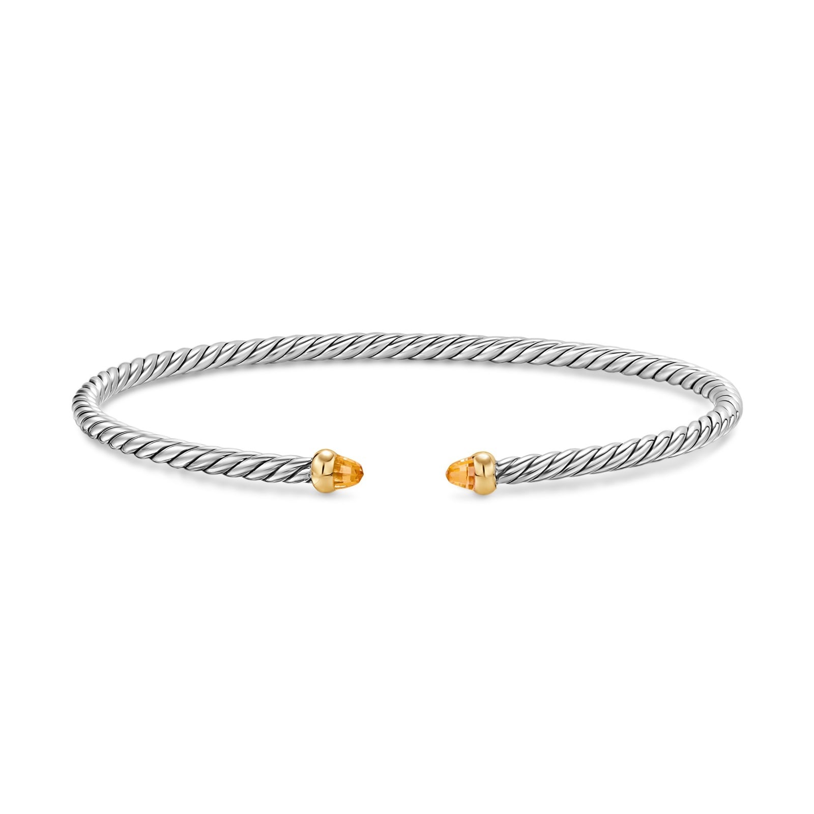 David Yurman Micro Cable Flex® Bracelet In Sterling Silver With 14ct Yellow Gold And Citrine, 2.6mm