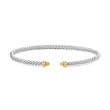David Yurman Micro Cable Flex® Bracelet In Sterling Silver With 14ct Yellow Gold And Citrine, 2.6mm